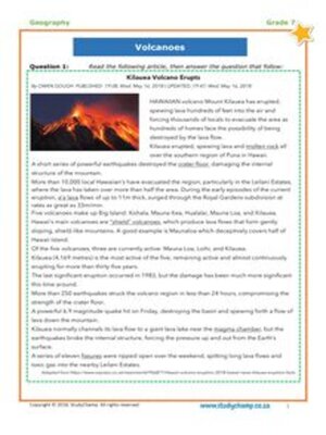 cover image of Grade 7 Geography Worksheet: Volcanoes